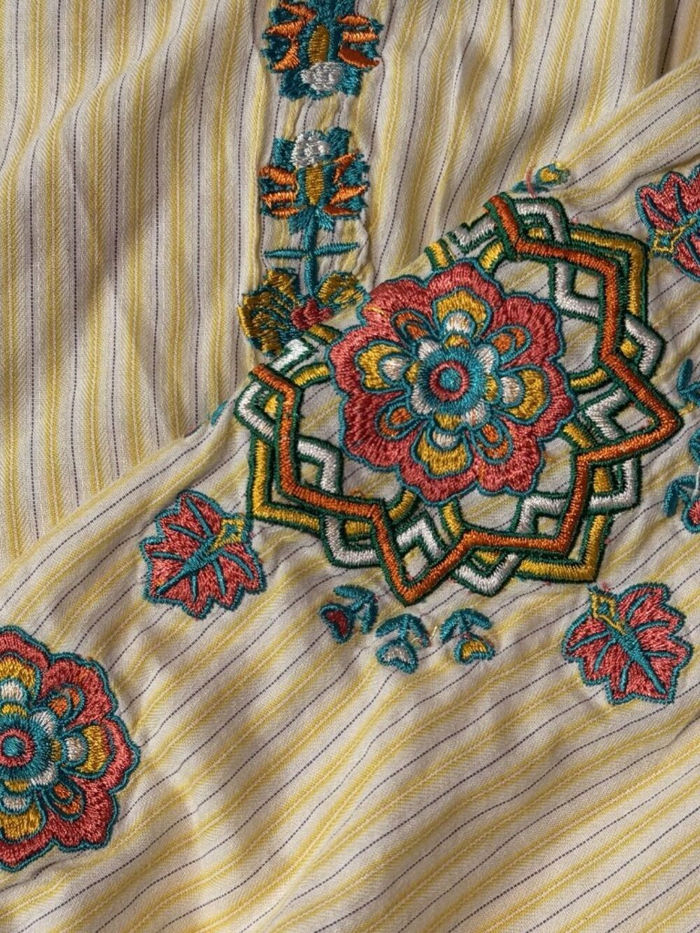 Johnny Was 3J Workshop Roxanna 5026 Striped Embroidered Floral Button Up Shirt M - Picture 10 of 13
